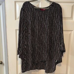 Chic Downing Studio Black with White and Tan Stripes Blouse 4X Flare Sleeve Top